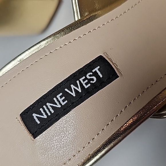 Nine West Gogo Thong Sandals Slides Block Heels Shoes Square Open Toe Gold 6 - Picture 13 of 15